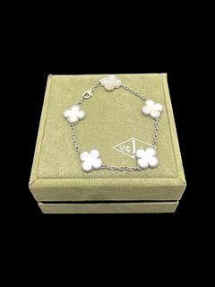 Van Cleef & Arpels Vintage Alhambra Bracelet 5 Motifs 18K White Gold Mother-of-Pearl