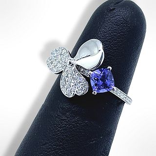 Tiffany & Co, Paper Flowers? Platinum (PT950) Diamond and Tanzanite Flower Ring Size 6