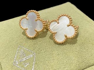Van Cleef & Arpels Vintage Alhambra Earrings, 18K Yellow gold, Mother-of-pearl