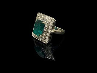 GIA Certified 3.75 CT Green Emerald Ring with Two Row Round Brilliant Diamond Halo