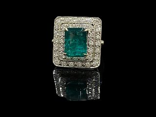 GIA Certified Green Emerald Ring with Pave Round Brilliants