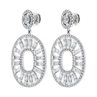 GIA Cocktail Diamond Earrings with Baguette Diamonds Platinum