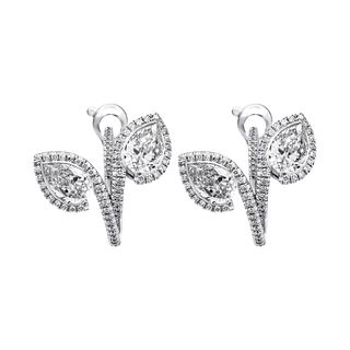 GIA Diamond Bypass Pear Shape Hoop Earrings 18K White Gold