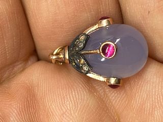 RUSSIAN GOLD BLUE CHALCEDONY. EGG WITH DIAMONDS AND RUBIES