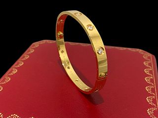 Cartier 18K Yellow Gold 10 Diamond Love Bracelet Size 17