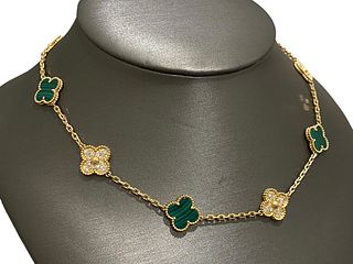 Van Cleef & Arpels Vintage Alhambra necklace, 10 motifs. 18k yellow gold, Malachite, Diamonds.