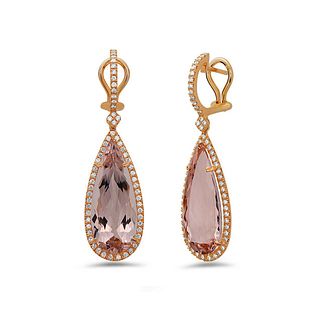 Morganite Pear Shape Drop Earrings in 18K Rose Gold