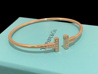 Tiffany T Wire Diamond Bracelet in 18k Rose Gold