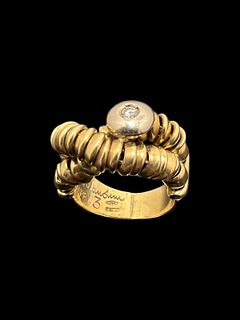 Orlandini Single Bezel Set Round Diamond Ring in 18k Yellow Gold Size 5