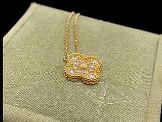 Van Cleef & Arpels 18K Yellow Gold & Diamond Vintage Alhambra Pendant
