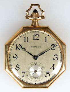 14k Waltham Art Deco Pocket Watch, Sapphire Inlay Crown