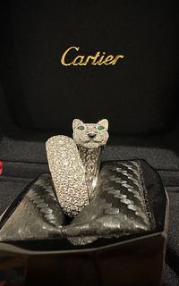 Cartier 18k White Gold Panthere Lakarda Diamond Ring Size 55