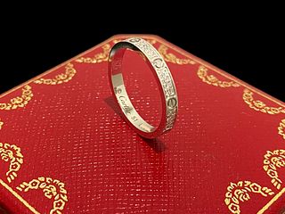 Cartier 18K White Gold Love Diamond Pave Band Ring Size 51