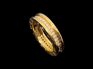 BVLGARI 18K Yellow Gold & Diamond B.Zero1 One Band Ring Size 53