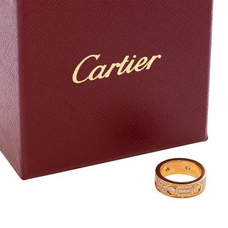 Cartier Love 18k Rose Gold Pave Diamond Ring Size 52