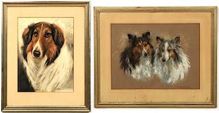 2 Pastel Portraits of Dogs by Various Artists