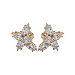 Cluster Large Diamond Earrings in 18K Yellow Gold