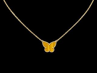 Van Cleef & Arpels Lucky Alhambra Butterfly Pendant 18K Yellow Gold & Tiger Eye