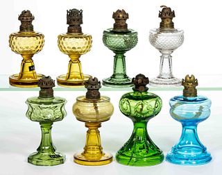 ASSORTED PATTERN MINIATURE STAND LAMPS, LOT OF EIGHT