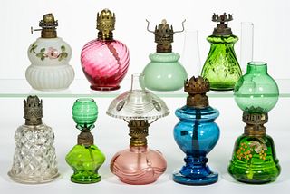 ASSORTED MINIATURE LAMPS AND FONTS, LOT OF NINE