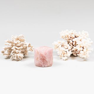 Two Coral Fragments and a Rose Quartz Mineral Specimen