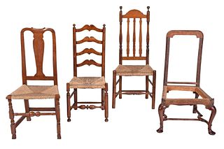 Three American William and Mary Maple and Walnut Side Chairs
