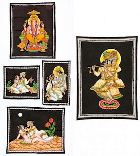 5 Vintage Indian Paintings on Cloth