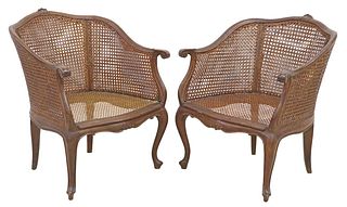 (2) LOUIS XV STYLE CANED WALNUT BERGERES