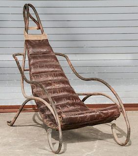 Antique Wrought Iron Sling Lounge Chair