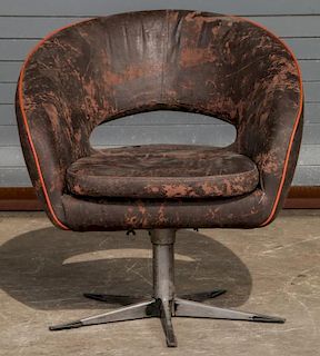 Vintage Mid Century Modern Barrel Back Swivel Chair