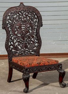 Anglo Indian Carved Wood Slipper Chair
