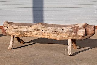 Folk Art Carved Timber Figural Dog Bench