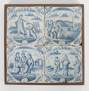 A Group of Four 18th Century Delft Tiles, Biblical