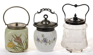 ASSORTED GLASS CRACKER / BISCUIT JARS, LOT OF THREE