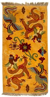 Chinese Art Deco Phoenix & Dragon Rug, 6' 4" x 3'
