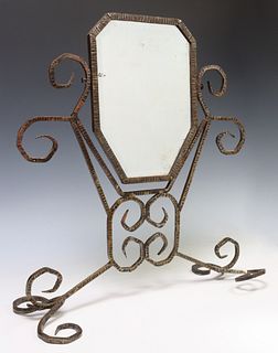 FRENCH ART DECO WROUGHT IRON TABLETOP VANITY MIRROR
