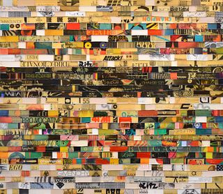 Large James Verbicky Mixed Media Collage, 84"W