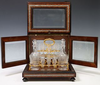 FRENCH NAPOLEON III PERIOD INLAID CAVE A LIQUEUR BACCARAT CRYSTAL SET