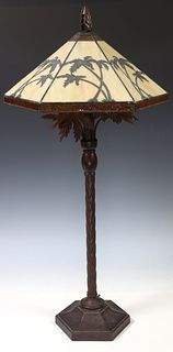 SPANISH STAINED & LEADED GLASS PALM TREE TABLE LAMP