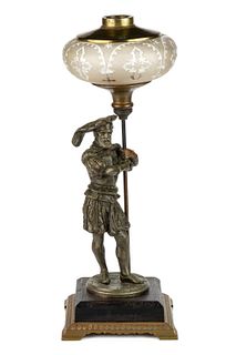 BRADLEY & HUBBARD NO. 1205 FIGURAL STEM KEROSENE STAND LAMP