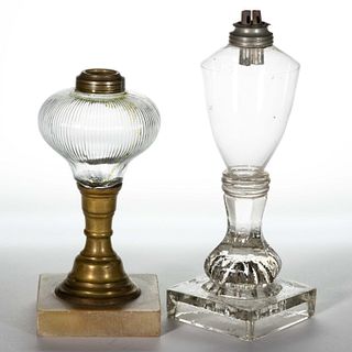 ASSORTED KEROSENE AND WHALE-OIL STAND LAMPS, LOT OF TWO