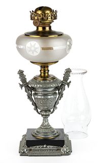 PLUME & ATWOOD NO. 1270 FIGURAL STEM COMPOSITE KEROSENE STAND LAMP