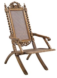 FRENCH HENRI II STYLE CANED  FOLDING CHAIR