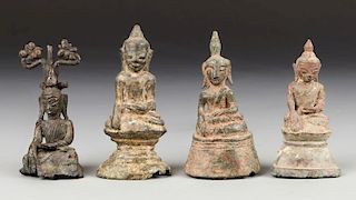 3 Antique Burmese Buddha Statues and 1 Laos Buddha