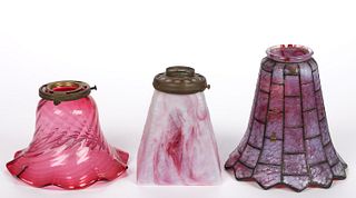 ASSORTED ART GLASS LAMP SHADES, LOT OF THREE