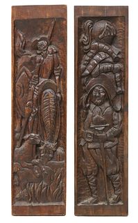 (2) SPANISH CARVED WOOD RELIEF PANELS DON QUIXOTE & SANCHO PANZA
