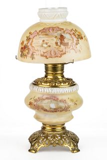 VICTORIAN ENAMEL-DECORATED GONE WITH THE WIND / PARLOR LAMP