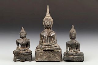 1 Thai and 2 Laos Bronze Buddhas, 18th/19th C
