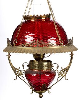 CHARLES PARKER DIAMOND QUILT KEROSENE HANGING / LIBRARY LAMP