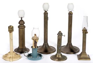 ASSORTED CANDLE-FORM MINIATURE BANQUET LAMPS, LOT OF SEVEN